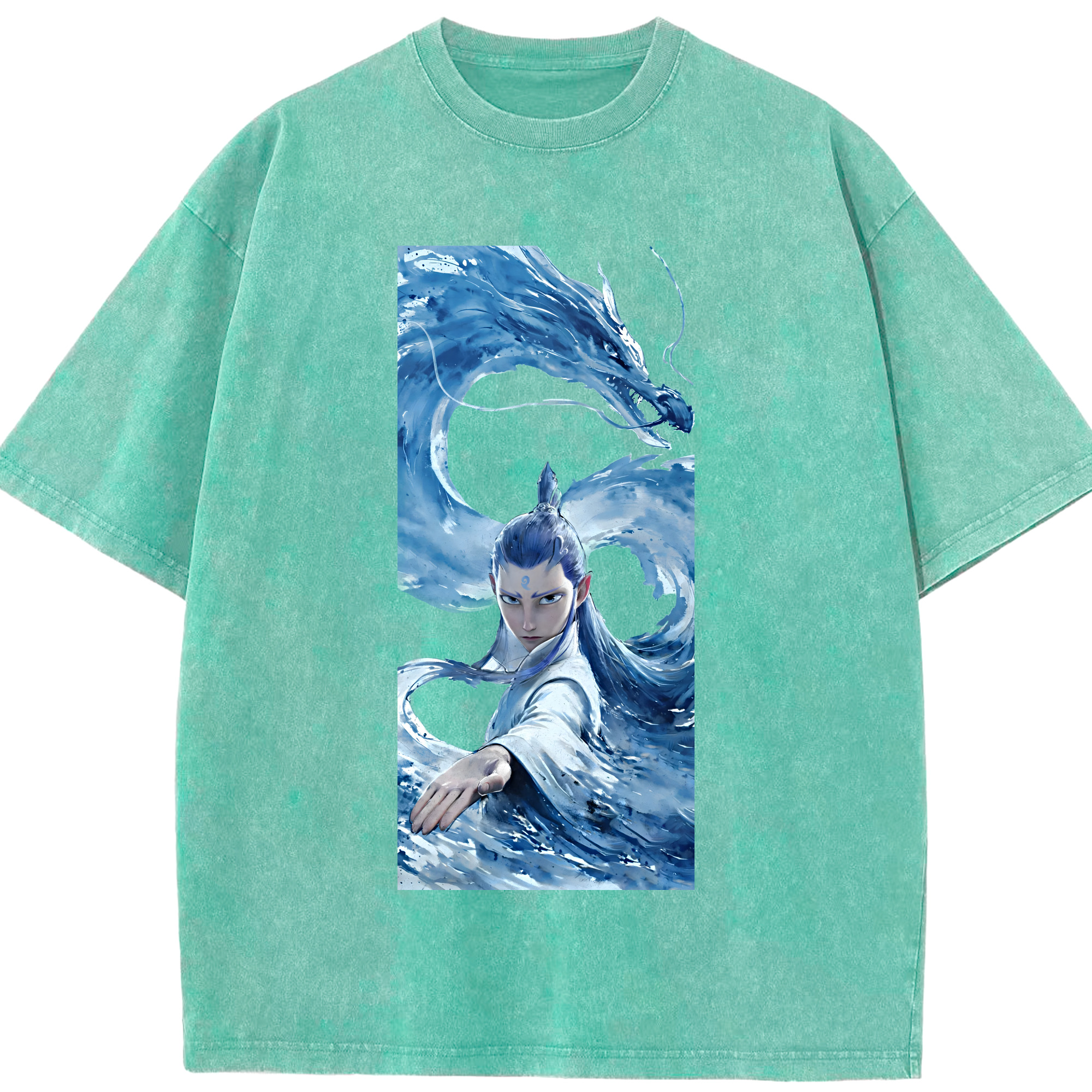 （画像用） Ne Zha 2 ナタ 魔童の大暴れ 綿100% ヴィンテージ風 半袖Tシャツ（フロントプリント）